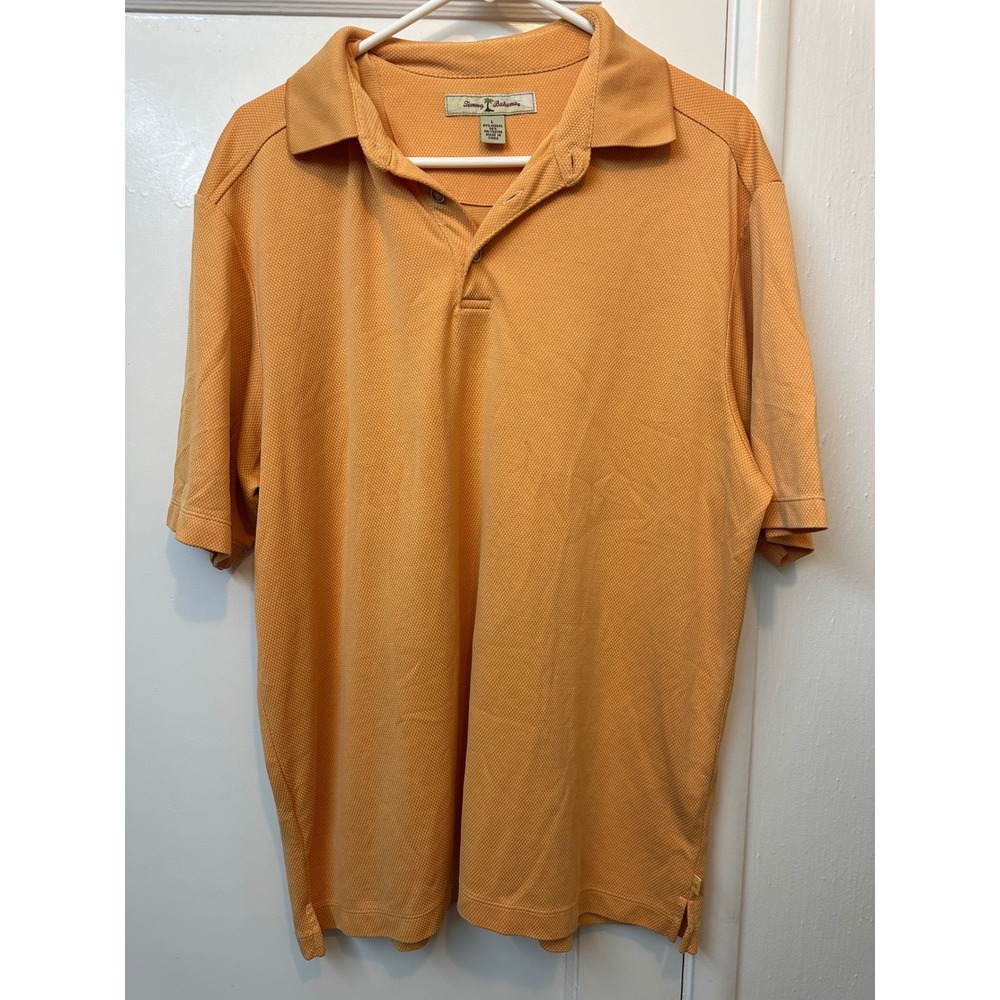 Tommy Bahama Mens Large Orange Textured Modal Blend Short Sleeve Polo Shirt